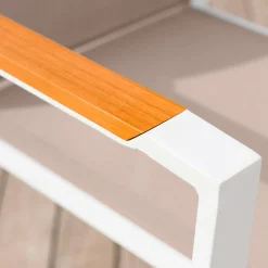 Chaise De Jardin|MOBELLIA Fauteuil de jardin aluminium et bois teck empilable Bali Blanc