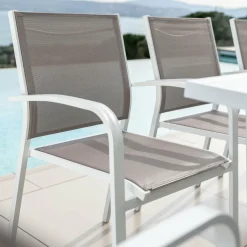 Chaise De Jardin|MOBELLIA Fauteuil de jardin aluminium empilable Murano Blanc et taupe Taupe clair