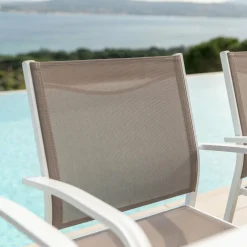 Chaise De Jardin|MOBELLIA Fauteuil de jardin aluminium empilable Murano Blanc et taupe Taupe clair