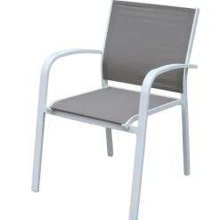 Chaise De Jardin|MOBELLIA Fauteuil de jardin aluminium empilable Murano Blanc et taupe Taupe clair