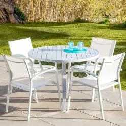Chaise De Jardin|MOBELLIA Fauteuil de jardin aluminium empilable Murano Blanc