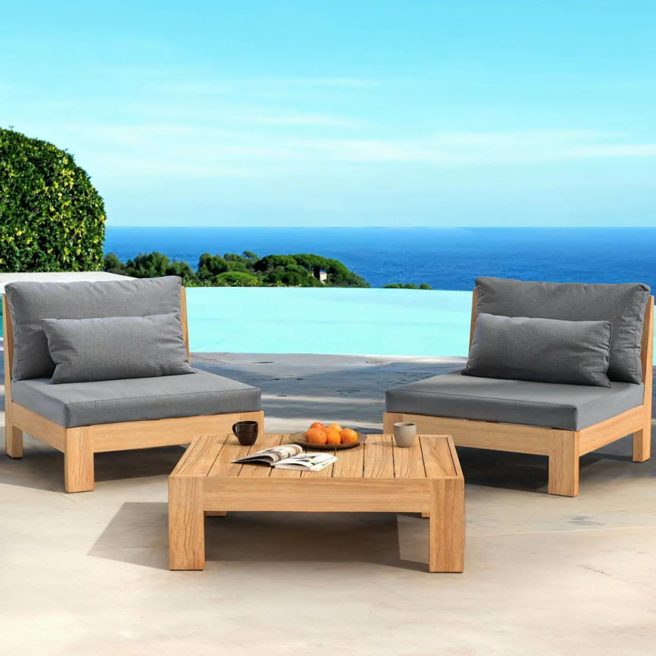 Fauteuil Détente|Canapé, Fauteuil Et Table Basse|MOBELLIA Fauteuil de jardin bois d'acacia Bornéo Gris Anthracite