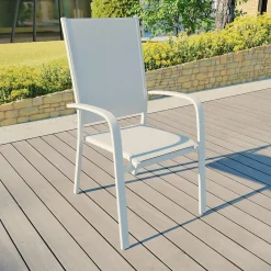 Chaise De Jardin|MOBELLIA Fauteuil de jardin dossier haut aluminium empilable Murano Blanc