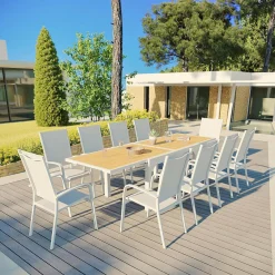 Chaise De Jardin|MOBELLIA Fauteuil de jardin dossier haut aluminium empilable Murano Blanc