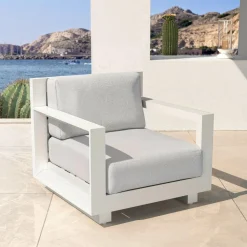 Fauteuil Détente|Canapé, Fauteuil Et Table Basse|MOBELLIA Fauteuil de jardin détente en aluminium Elba Blanc et gris clair Blanc - Gris Clair