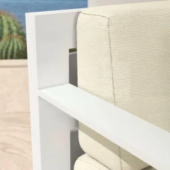 Fauteuil Détente|Canapé, Fauteuil Et Table Basse|MOBELLIA Fauteuil de jardin détente en aluminium Elba Blanc et beige Blanc - Beige