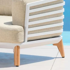 Fauteuil Détente|Canapé, Fauteuil Et Table Basse|MOBELLIA Fauteuil de jardin en aluminium Monte Carlo Blanc et beige Blanc - Beige