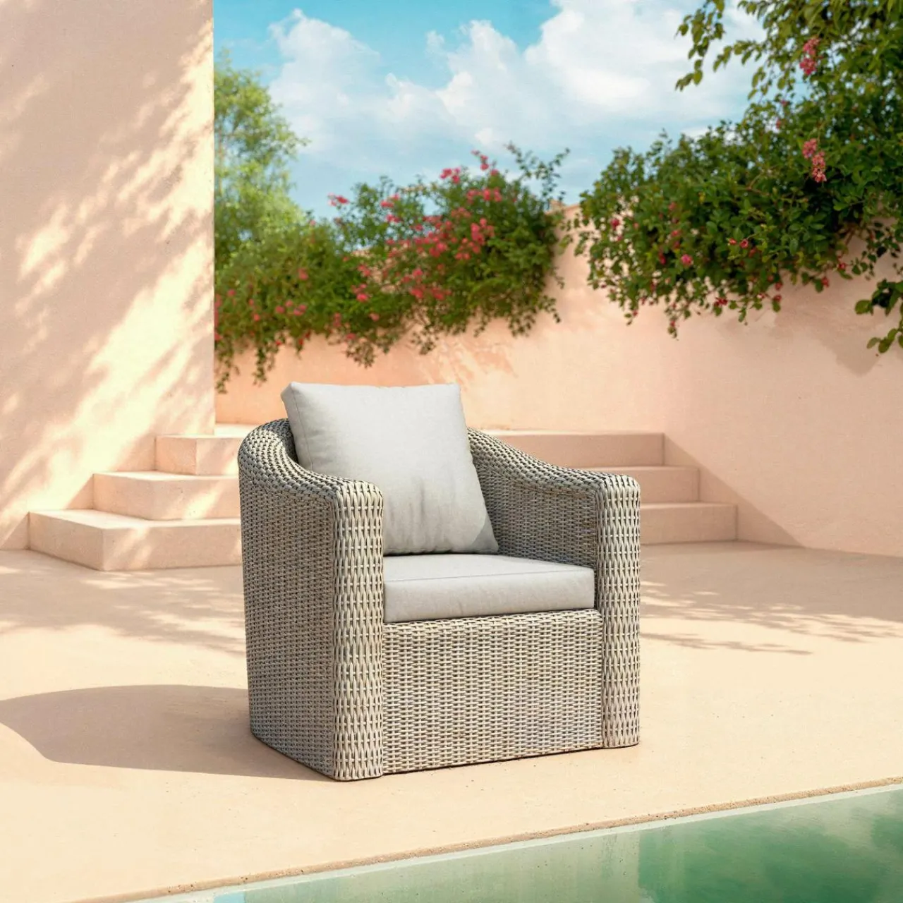 Fauteuil Détente|Canapé, Fauteuil Et Table Basse|MOBELLIA Fauteuil de jardin en résine tressée Calvi Gris clair Tressé Gris - Gris clair