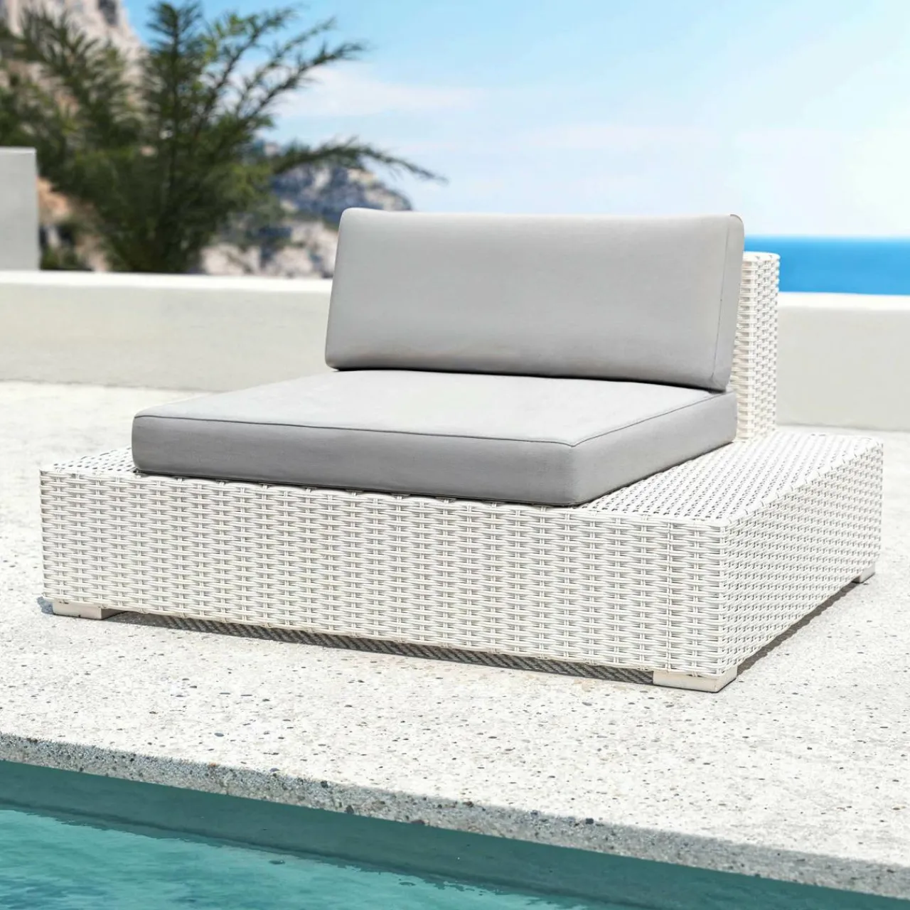 Fauteuil Détente|Canapé, Fauteuil Et Table Basse|MOBELLIA Fauteuil de jardin en résine tressée Palma Blanc et gris Tresse Blanc - Gris
