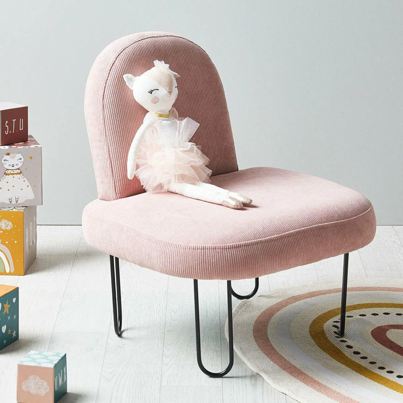 Petit Meuble Enfant|OSTARIA Fauteuil enfant velours (H50 cm) Augustin Rose