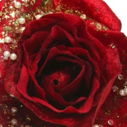 Décoration De Sapin|KAEMINGK Fleur décorative sur pince (D13 cm) Rose perlée Rouge