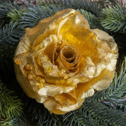 Décoration De Sapin|KAEMINGK Fleur décative sur pince (D14 cm) Rosace Or
