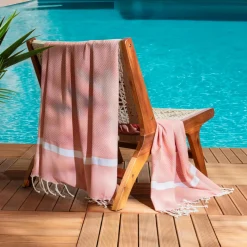 Linge De Bain|Fouta| Fouta coton recyclé (100 x 200 cm) Selma Corail Orange