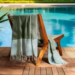 Linge De Bain|Fouta| Fouta coton recyclé (100 x 200 cm) Océane Vert kaki