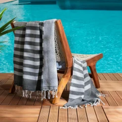 Linge De Bain|Fouta| Fouta coton recyclé doublé éponge (100 x 200 cm) Coralia e Noir