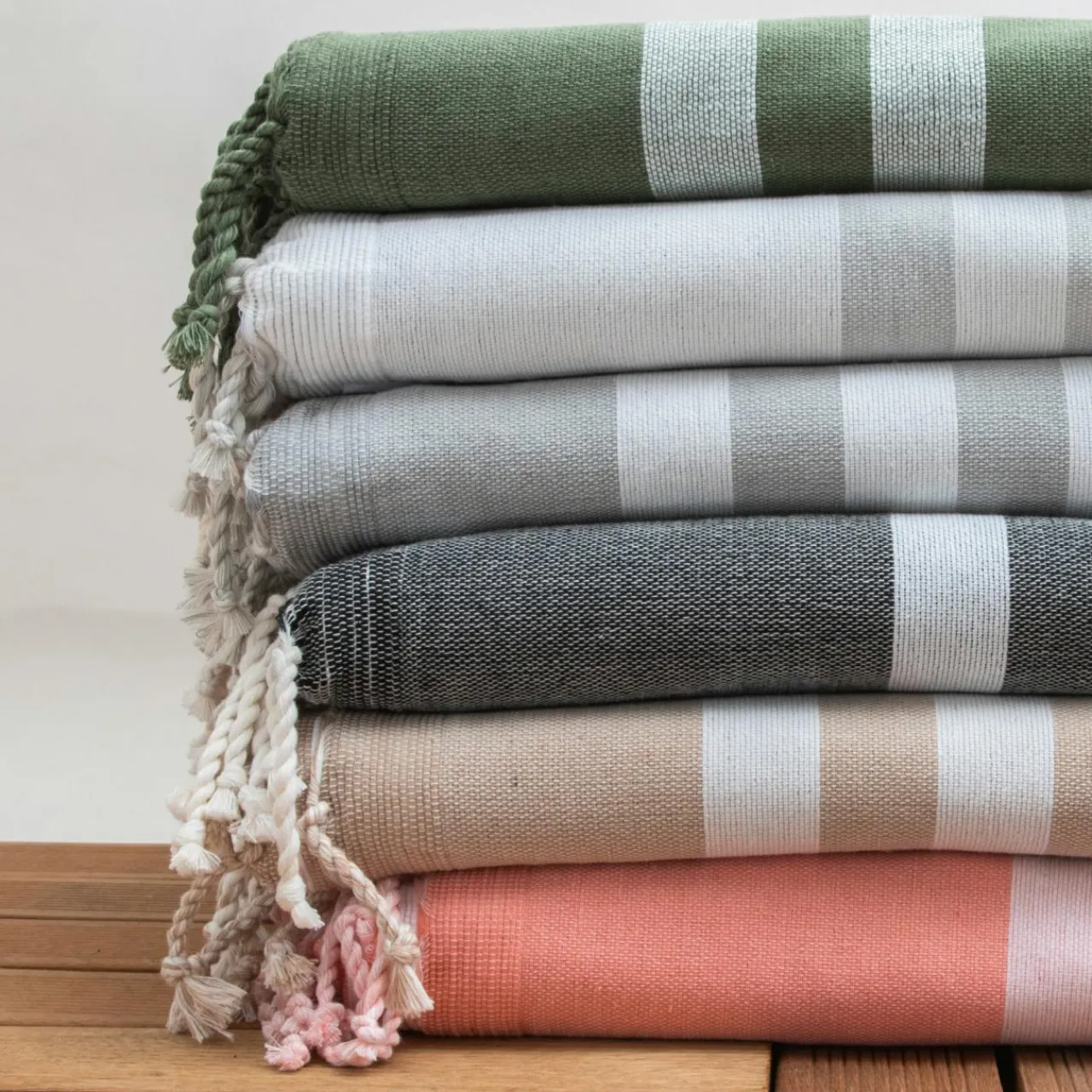 Linge De Bain|Fouta| Fouta coton recyclé doublé éponge (100 x 200 cm) Coralia e Noir