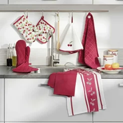 Accessoire Cuisine|douceur d'intu017drieur Gant et manique coton Cerisette motif Rouge