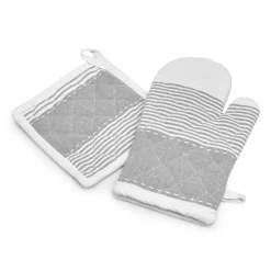 Accessoire Cuisine|douceur d'intu017drieur Gant et manique coton tissé Iliade Blanc Gris