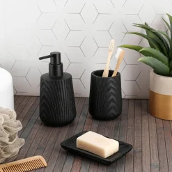 Accessoire Salle De Bain|TENDANCE Gobelet en résine effet bois Scandi Noir