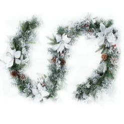 Sapin Grande Taille|Guirlande En Sapin Artificiel|Feeric Lights & Christmas Guirlande de sapin (200 cm) Poinsettia luxe Blanc