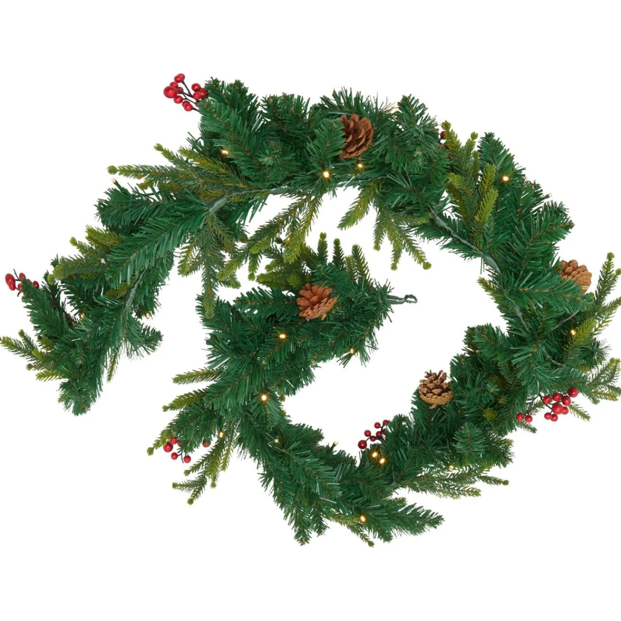 Guirlande En Sapin Artificiel|JJA guirlande de sapin lumineuse à piles (180 cm) Wister baies et pommes de pin Sapin vert lumineux