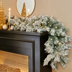 Sapin Grande Taille|Guirlande En Sapin Artificiel|EMINZA Guirlande de sapin lumineuse (180 cm - D25) Royal Vert enneigé et blanc chaud Sapin enneigé lumineux