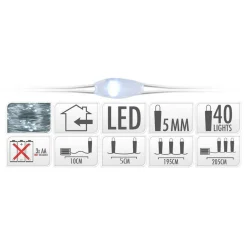 Guirlande Lumineuse|KOOPMAN Guirlande lumineuse à piles 195 cm 40 micro LED Fil d'argent Blanc froid