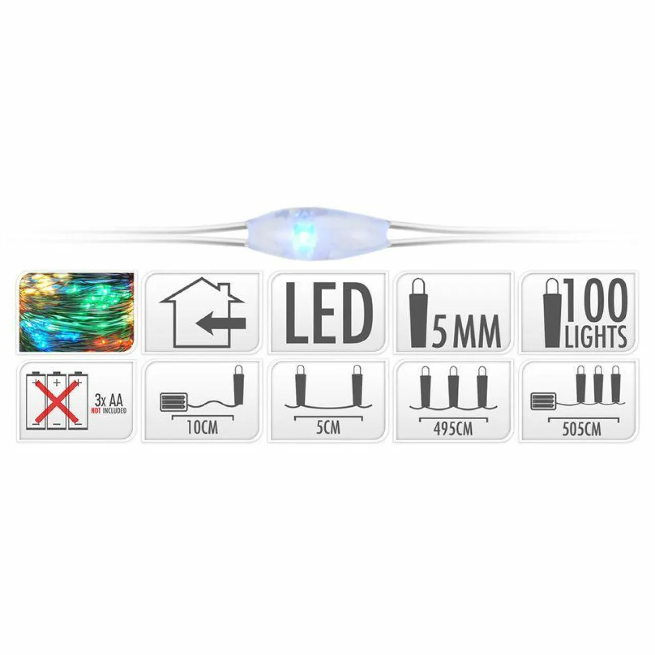 Guirlande Lumineuse|KOOPMAN Guirlande lumineuse à piles 5 m 100 Micro LED Fil d'argent Multicolore