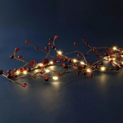 Guirlande En Sapin Artificiel|BLACHERE Guirlande lumineuse à piles 45 LED (180 cm) Baies et blanc chaud Rouge