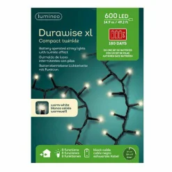 Guirlande Lumineuse|KAEMINGK Guirlande lumineuse Durawise à piles 14,98 m 600 LED câble noir Blanc chaud Blanc Chaud - câble noir