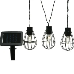 Luminaire Jardin|Eclairage Extérieur|#N/A Guirlande lumineuse solaire en métal 3,5 m 8 LED Indus Blanc chaud Noir