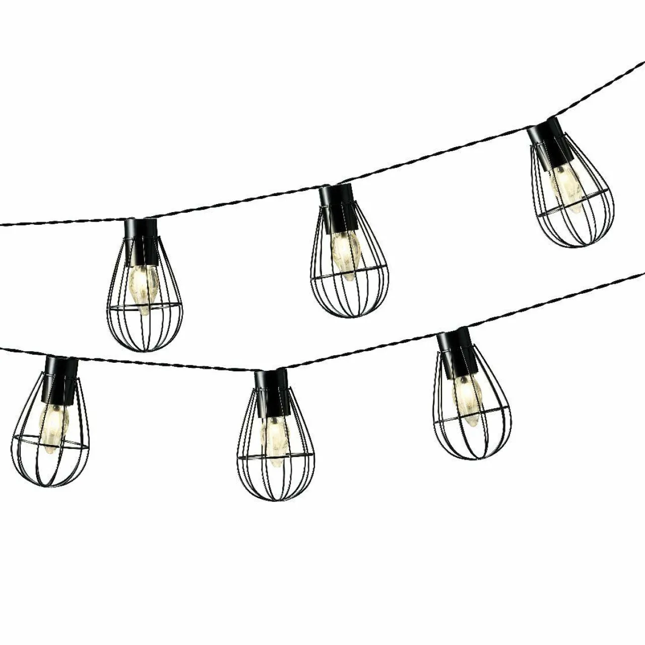 Luminaire Jardin|Eclairage Extérieur|#N/A Guirlande lumineuse solaire en métal 3,5 m 8 LED Indus Blanc chaud Noir