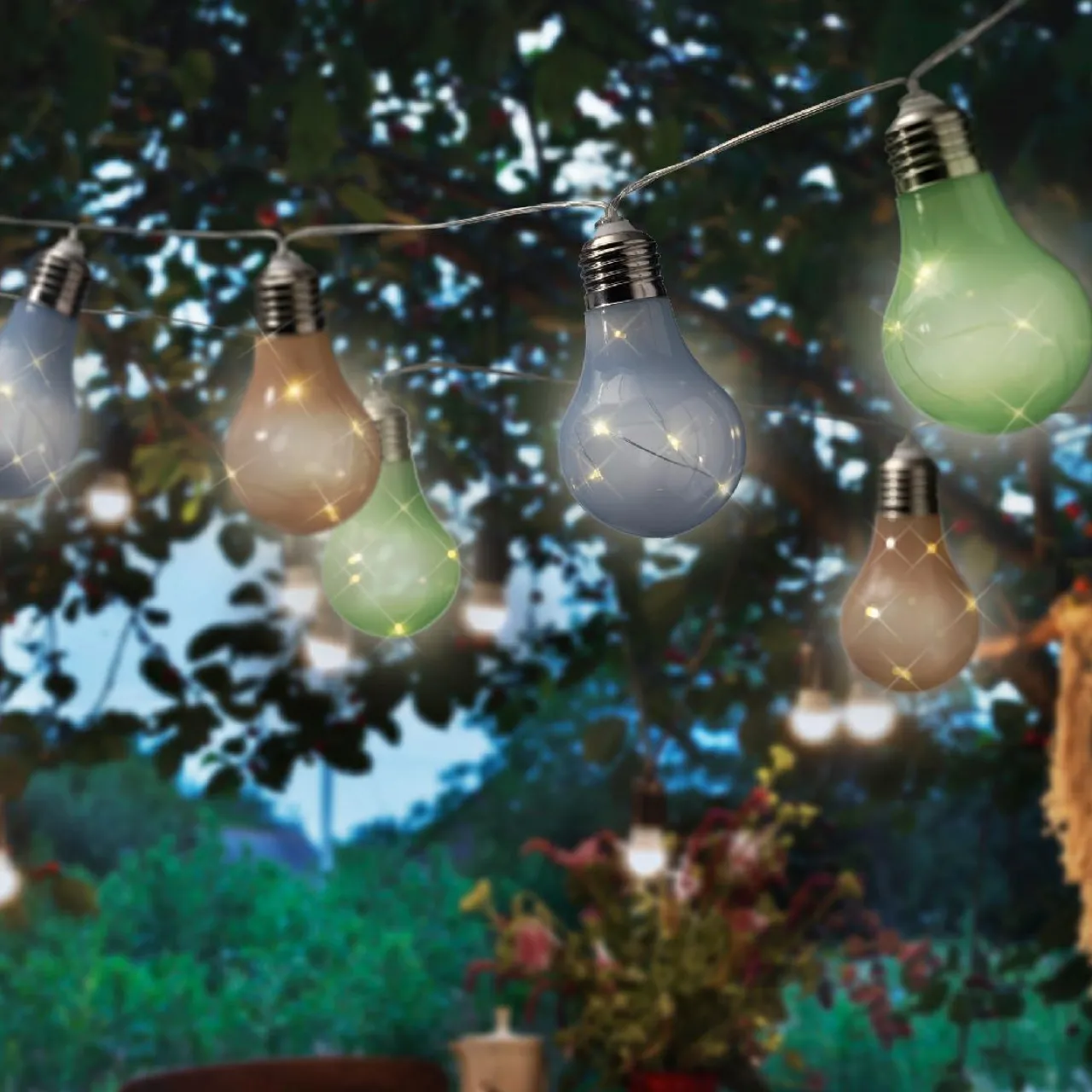 Luminaire Jardin|Eclairage Extérieur|KAEMINGK Guirlande lumineuse solaire 50 LED (4,5 m) Guinguette clignotante Multicolore soft Multicolore Pastel