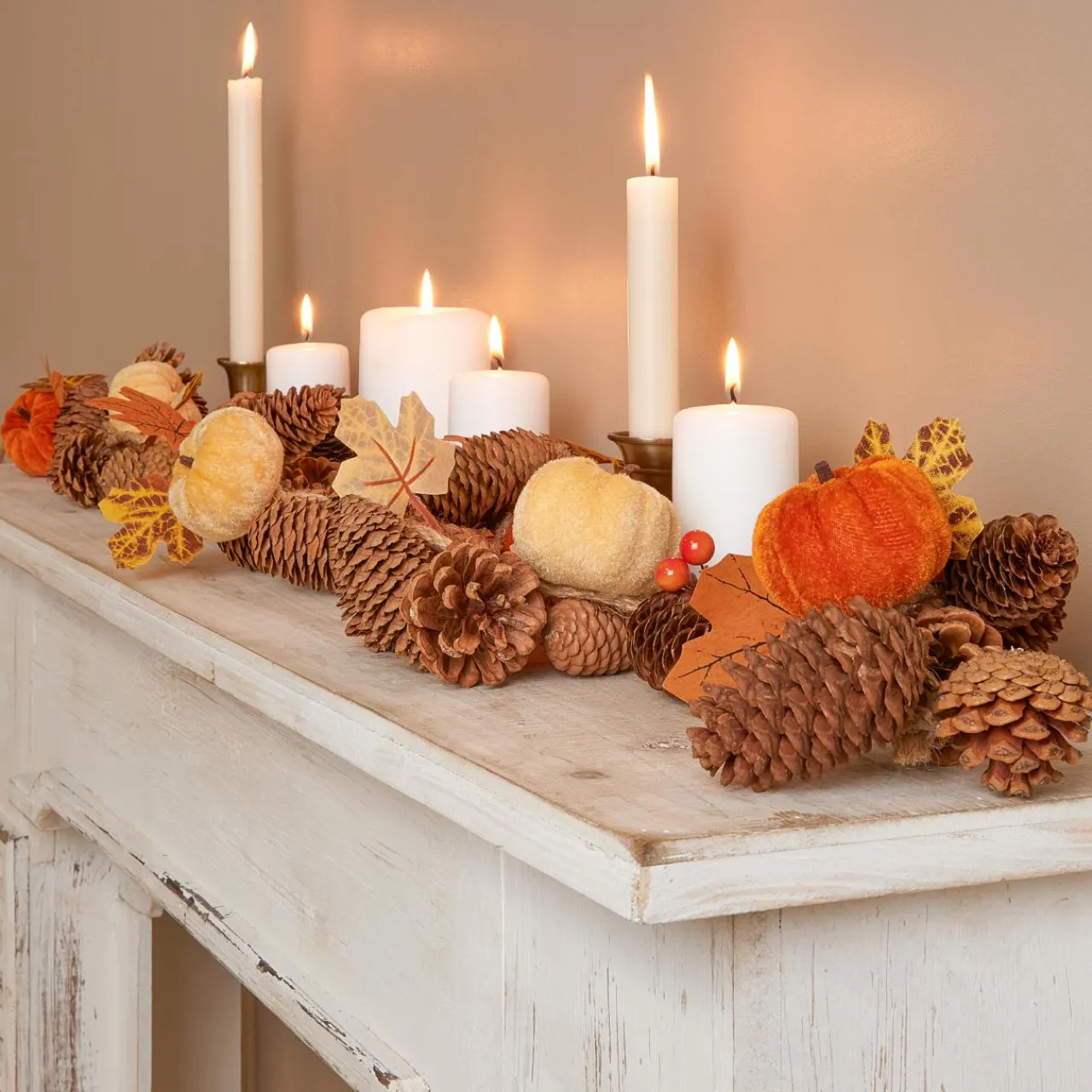 Guirlande En Sapin Artificiel|KAEMINGK Guirlande pomme de pin (150 cm) Citrouille velours Orange