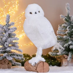 Père Noël, Animaux Et Personnage|KOOPMAN Hiboux de Noël (H49 cm) Floconis Blanc