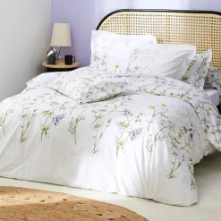 Housse De Couette|TRADILINGE Housse de couette coton (260 x 240 cm) Foliflora he Blanc