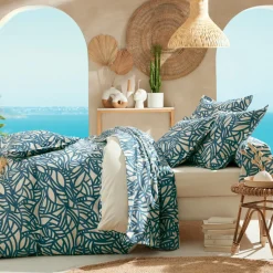 Housse De Couette|TRADI LINGE Housse de couette coton lavé (280 x 240 cm) Serena e Bleu