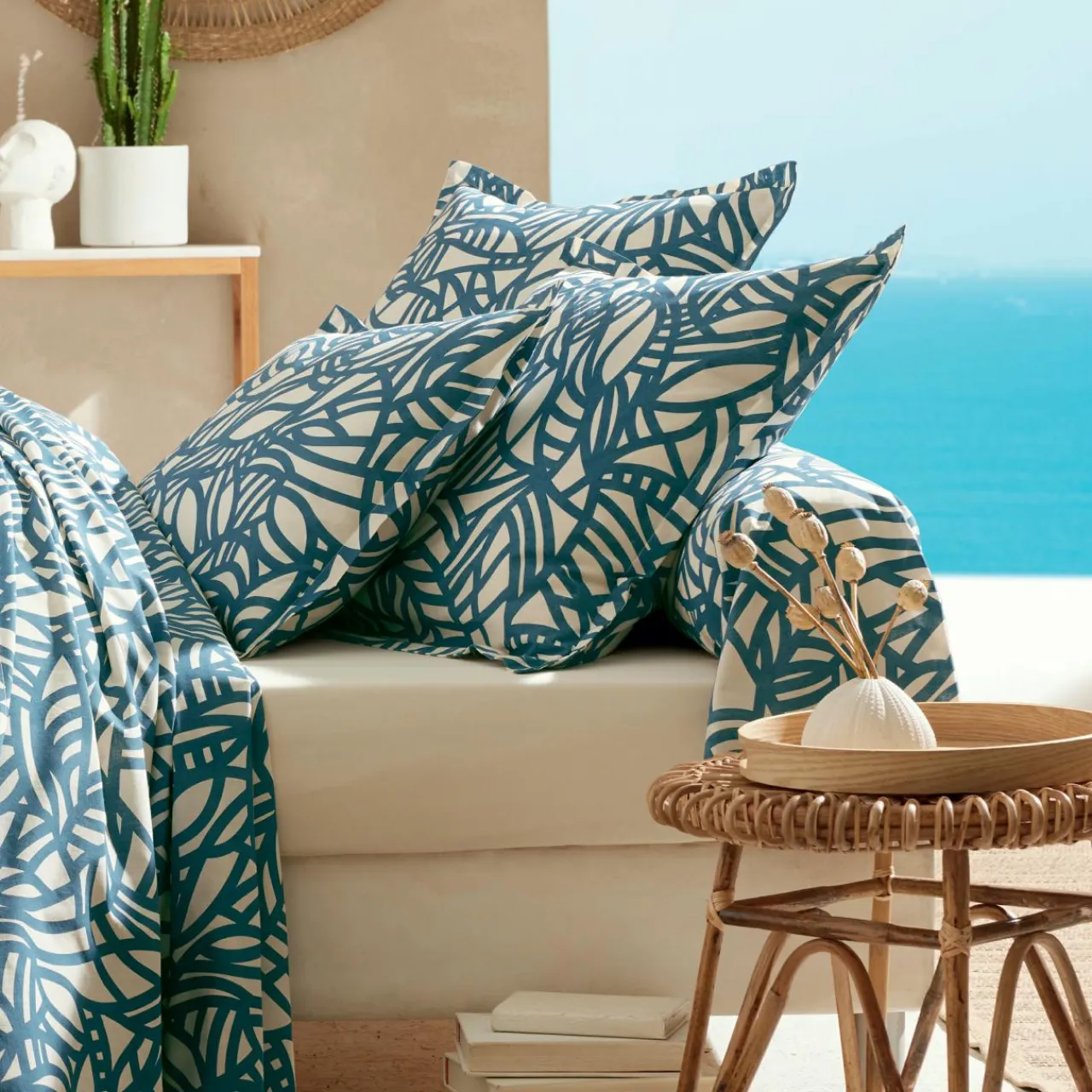 Housse De Couette|TRADI LINGE Housse de couette coton lavé (260 x 240 cm) Serena e Bleu