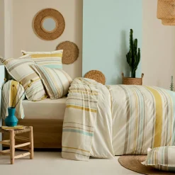 Housse De Couette|TRADI LINGE Housse de couette coton lavé (260 x 240 cm) Hugo Jaune moutarde