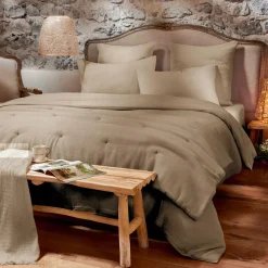 Housse De Couette|EMINZA Housse de couette coton nid d'abeille (280 x 240 cm) Eva Ficelle