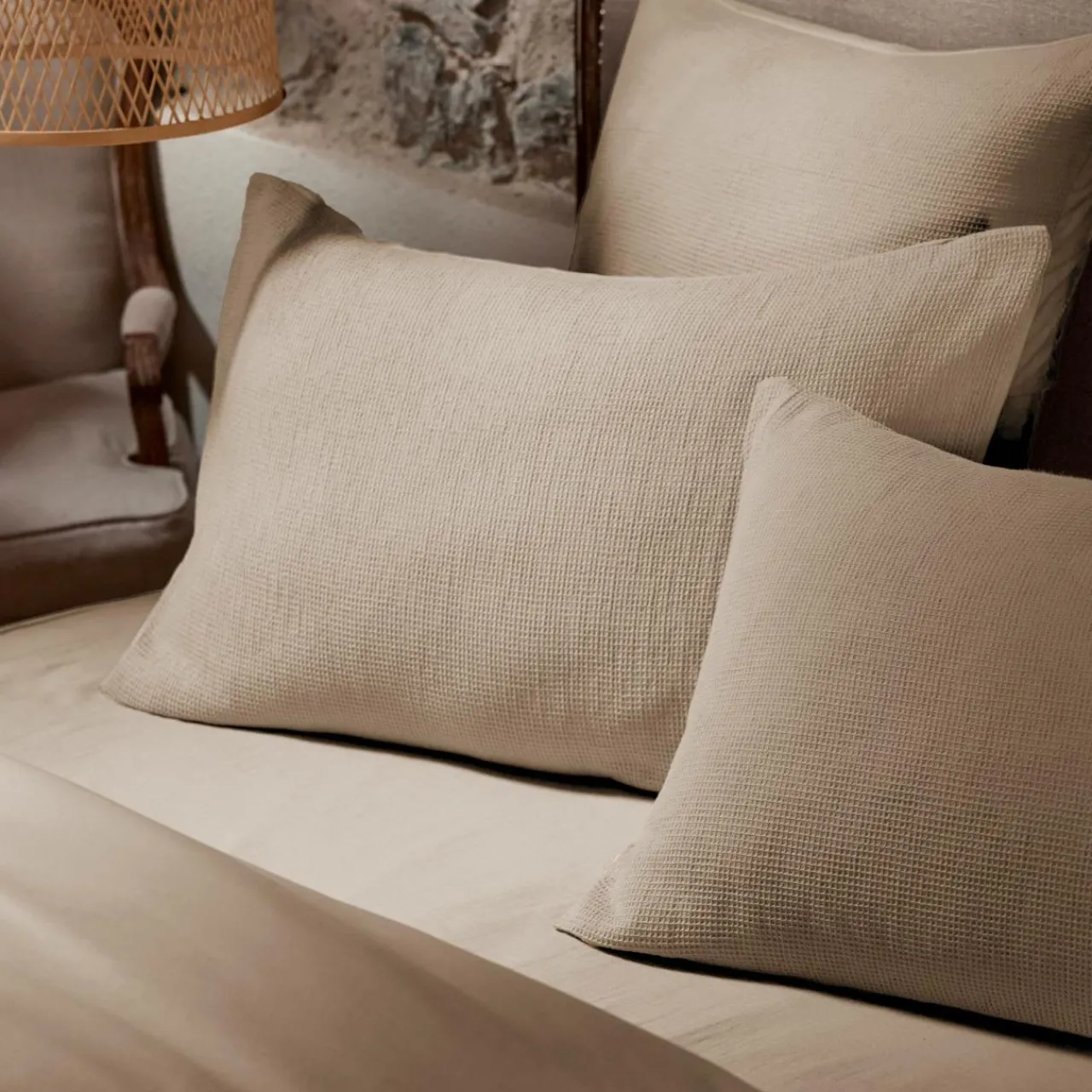 Housse De Couette|EMINZA Housse de couette coton nid d'abeille (260 x 240 cm) Eva Ficelle