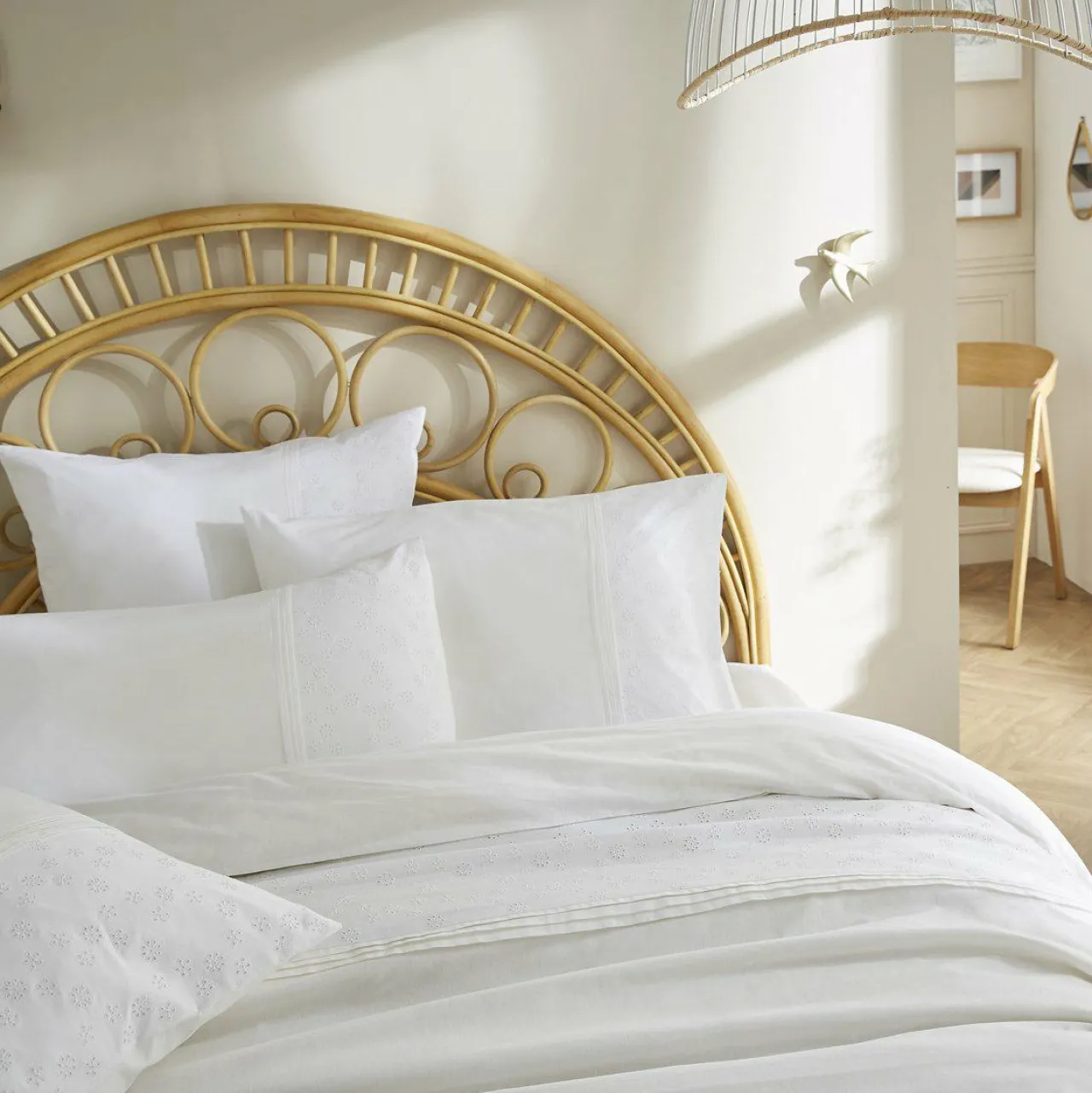 Housse De Couette|L'EFFET PAPILLON Housse de couette dentelle coton (240 x 220 cm) Jeanne he Blanc