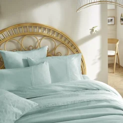 Housse De Couette|L'EFFET PAPILLON Housse de couette dentelle coton (260 x 240 cm) Jeanne Bleu clair