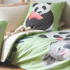 Linge De Lit Enfant|Linge De Lit Enfant|TRADILINGE Housse de couette enfant percale de coton (140 x 200 cm) Panda e Vert