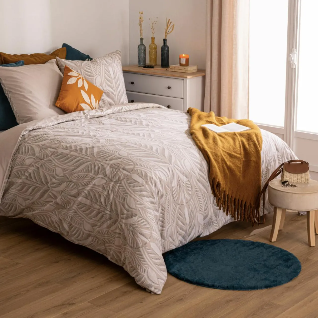 Parure De Lit|Housse De Couette|ATMOSPHERA Housse de couette et deux taies coton (240 x 220 cm) Nalh Beige