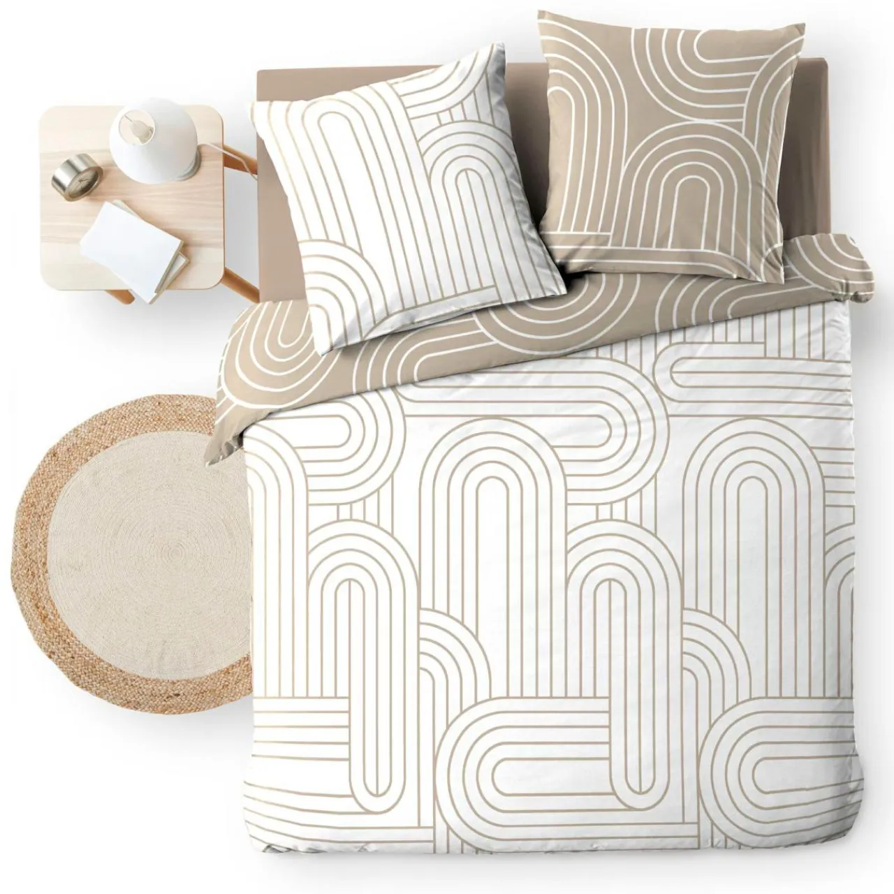 Parure De Lit|Housse De Couette|douceur d'intu017drieur Housse de couette et deux taies d'oreiller en coton (240 x 220 cm) Modul Beige