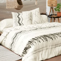 Parure De Lit|Housse De Couette|L'EFFET PAPILLON Housse de couette et deux taies coton (240 x 220 cm) Berbère e Noir