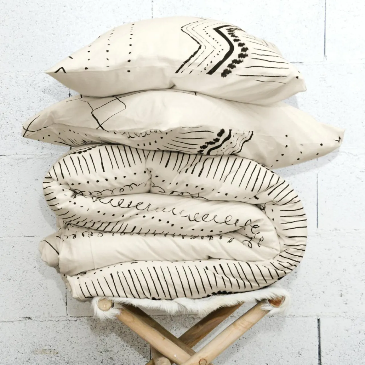 Parure De Lit|Housse De Couette|L'EFFET PAPILLON Housse de couette et deux taies coton (240 x 220 cm) Berbère e Noir