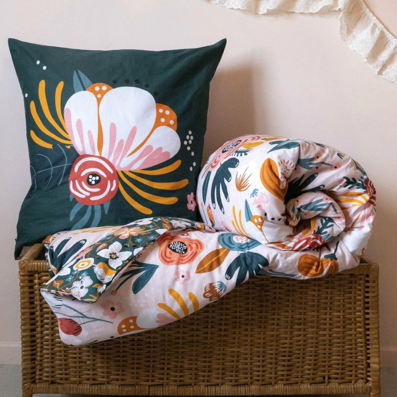 Linge De Lit Enfant|Linge De Lit Enfant|L'EFFET PAPILLON Housse de couette et deux taies enfant coton (200 x 200 cm) Champetre Multicolore