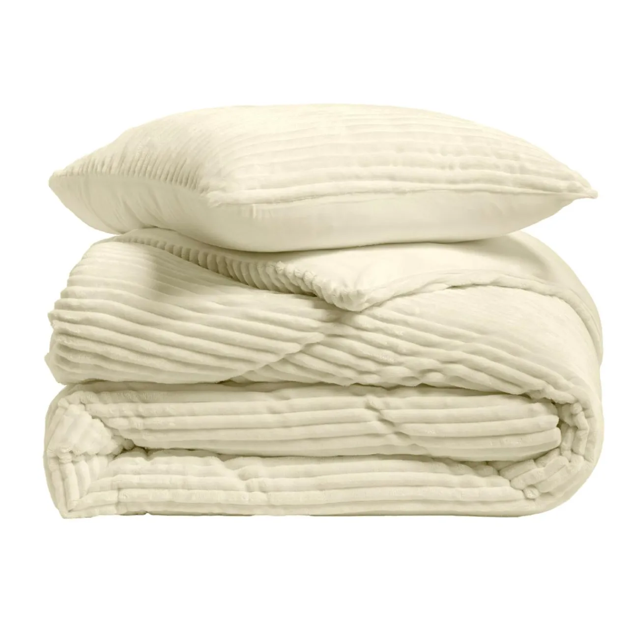 Parure De Lit|Housse De Couette|douceur d'intu017drieur Housse de couette et deux taies d'oreiller flanelle (240 x 220 cm) Veloutea Beige Ecru